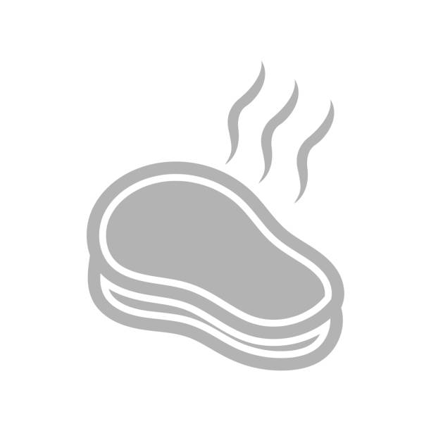 흰색 배경의 고기 아이콘, 벡터 일러스트레이션 - strip steak steak barbecue grill cooked stock illustrations