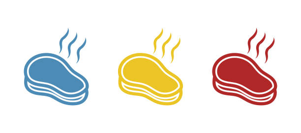 흰색 배경의 고기 아이콘, 벡터 일러스트레이션 - strip steak steak barbecue grill cooked stock illustrations