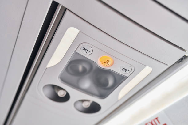 istock Interior of modern airplane. Quality material. No people 1365850702