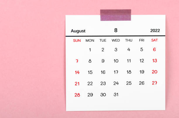 istock August 2022 calendar on pink background. 1365851942