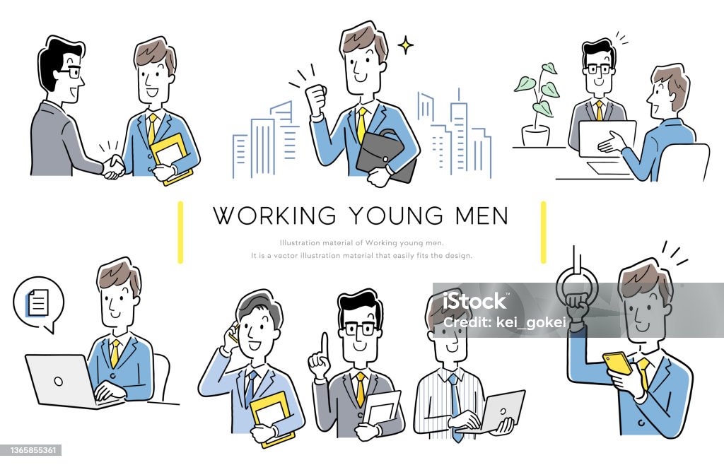 Work Men Graphics Vector Illustration Material Working Businessmen Set Collection ...