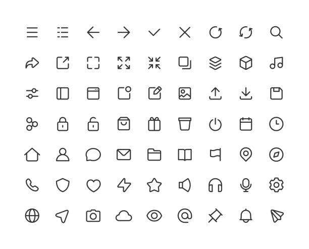 Small User Interface Line Icons Editable Stroke Set of small user interface line vector icons. Editable stroke. group of objects stock illustrations