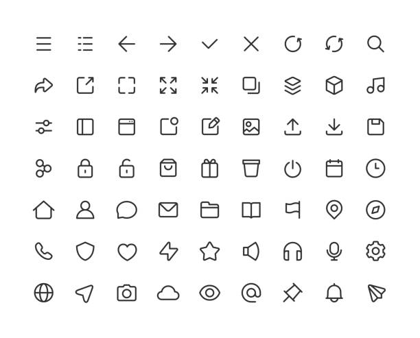 Small User Interface Line Icons Editable Stroke Set of small user interface line vector icons. Editable stroke. menu stock illustrations