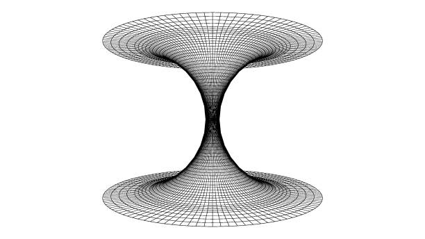 Mesh wormhole model representing fabric of space and time. Vector illustration of a 3D wireframe tunnel. Mesh wormhole model representing fabric of space and time. Physics stock illustrations
