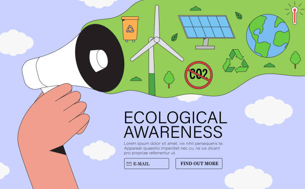 ilustrações, clipart, desenhos animados e ícones de mão humana ecológica segure alto-falante. salvando nosso planeta terra, protegendo e se preocupando com o meio ambiente. banner web de conscientização e sustentabilidade e sustentabilidade, cartaz, cartaz. ilustração vetorial. - renewable energy audio