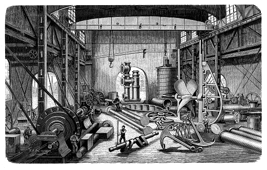 Naval machine construction warehouse: assembly and production hall, 19th century
