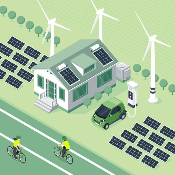 ilustrações, clipart, desenhos animados e ícones de cidade inteligente isométrica - fuel and power generation electricity flat power supply