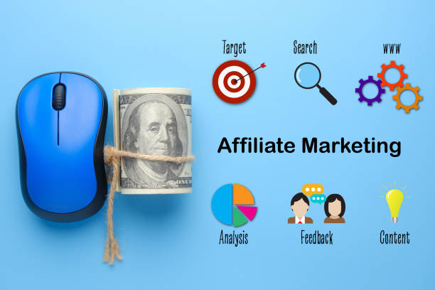 Affiliate Marketing A picture of mouse with fake money with affiliate marketing word and item. affiliate marekting metrics stock pictures, royalty-free photos & images