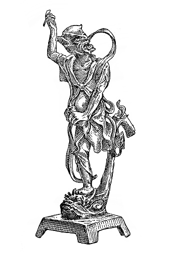 Illustration of a Bronze statue of Kui Xing, Chinese god of literature