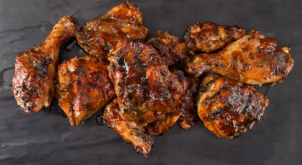 Fried chicken. Grilled chicken. Delicious chicken. Barbecued chicken.