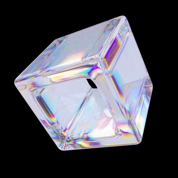 istock Futuristic material glass cube, abstract geometric cubic 3d rendering shape, poster design element 1365870467