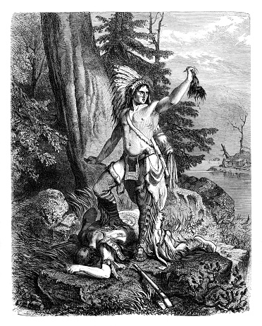 Native american chief cutting human scalp of enemy 1869
Original edition from my own archives
Source : Illustrierte Welt - 1869
Drawing : Döpler
Graveur : Specht