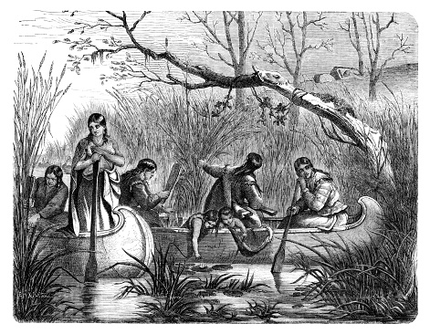 Native american people harvesting wild rice in river 1869
Original edition from my own archives
Source : Illustrierte Welt - 1869
Drawing : Döpler
Graveur : Specht