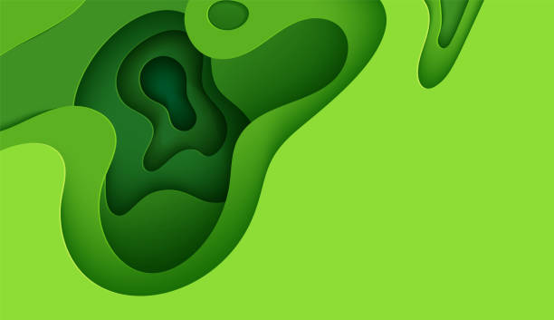 istock Abstract green background in paper cut style. 3d layout wallpaper cut out from cardboard. Modern template with abstract curve shapes. Vector environmental card with papercut waves for business poster. 1365876025