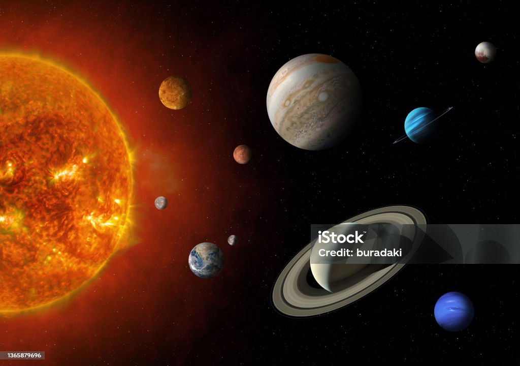 Solar system planet and Sun. Sun and Solar System planets. Mercury, Venus, Earth, Mars, Jupiter, Saturn, Uranus, Neptune, Pluto and Sun. Parade of planets. High resolution images. Sci-fi background. 
Elements of this image furnished by NASA. ______ Url(s): 
https://images.nasa.gov/details-PIA23405
https://www.nasa.gov/content/goddard/one-giant-sunspot-6-substantial-flares/
https://photojournal.jpl.nasa.gov/jpeg/PIA15160.jpg
https://photojournal.jpl.nasa.gov/catalog/PIA00271
https://mars.nasa.gov/resources/6453/valles-marineris-hemisphere-enhanced/
https://images.nasa.gov/details-GSFC_20171208_Archive_e001386
https://www.nasa.gov/nasa-at-home-videos
https://solarsystem.nasa.gov/resources/17549/saturn-mosaic-ian-regan
https://images.nasa.gov/details-PIA22946
https://images.nasa.gov/details-PIA01492
https://images.nasa.gov/details-PIA21061
Software: Adobe Photoshop CC 2015. Knoll light factory. Adobe After Effects CC 2017. Mercury - Planet Stock Photo