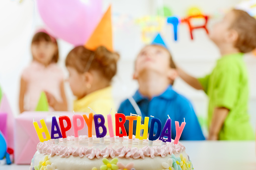 A group of children at a birthday party, Selective focus,  Focus On Foreground