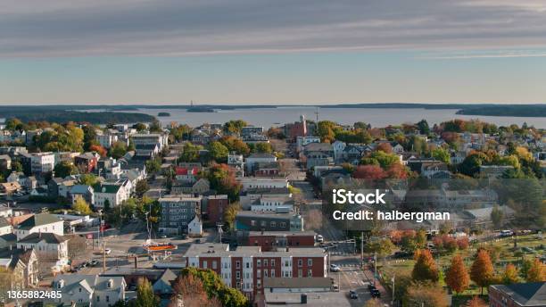 Residential Neighborhood In Portland Maine Aerial View Stock Photo - Download Image Now