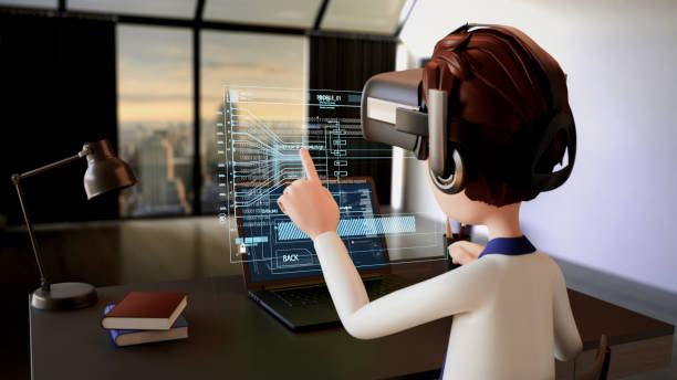 istock The man working about information analysis hologram with virtual reality technology in office. 1365885210