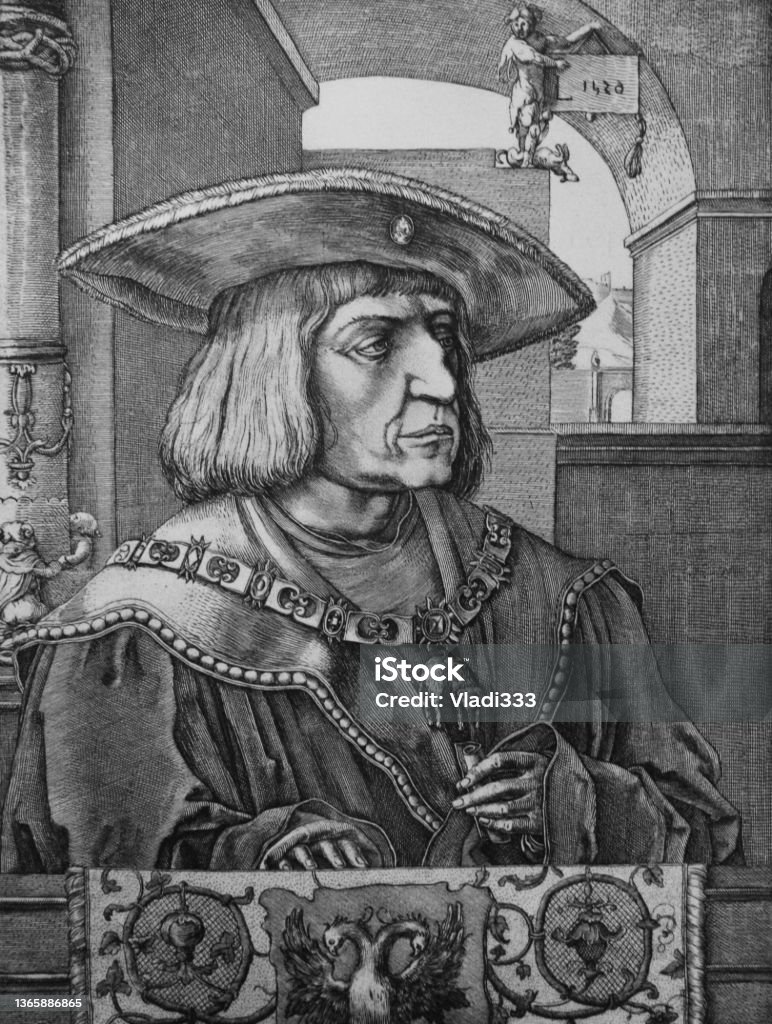 マクシミリアン1世古い本の神聖ローマ皇帝肖像画ギャラリーasスヴォーリーナ1885sピーターズバーグ イラストレーションのベクターアート