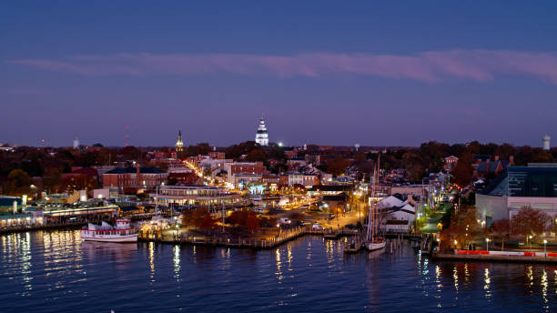 istock Drone Shot of Annapolis Harbor in Pre-Dawn Twilight 1365888284