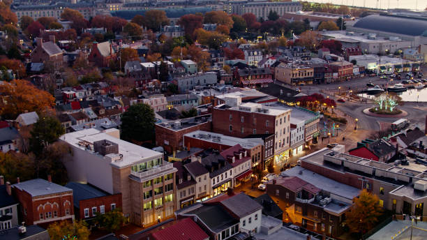 istock Downtown Streets in Annapolis, MD at Sunrise - Drone Shot 1365888332