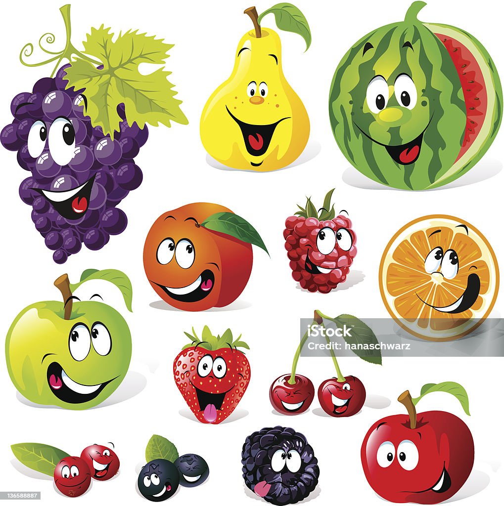 funny fruit cartoon funny fruit cartoon isolated on white background Fruit stock vector