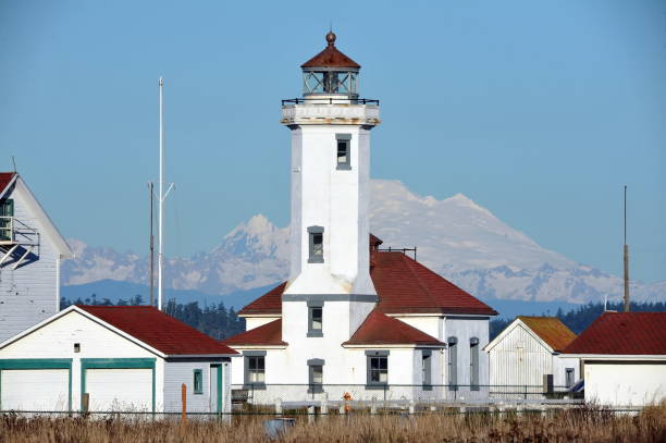 istock Point Wilson Lighthouse with Mt. Adams in the Background 1365890522