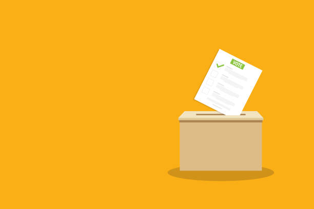 istock Voting ballot in ballot box. Voting and election concept. Ballot Box Icon. Vector illustration. 1365890598