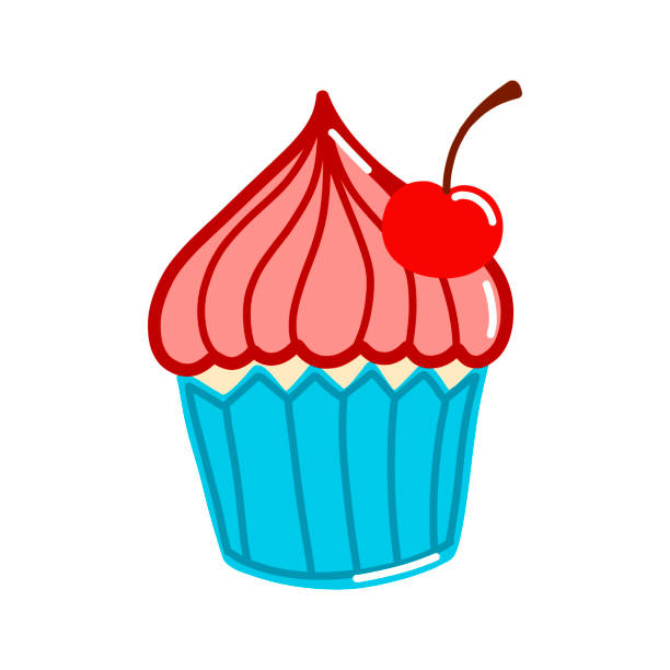 vector illustration, cupcake with cherry and cream in doodle style, 80s style, valentine's day - cherry valentine 幅插畫檔、美工圖案、卡通及圖標