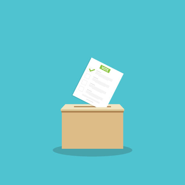 istock Voting ballot in ballot box. Voting and election concept. Ballot Box Icon. Vector illustration. 1365890684