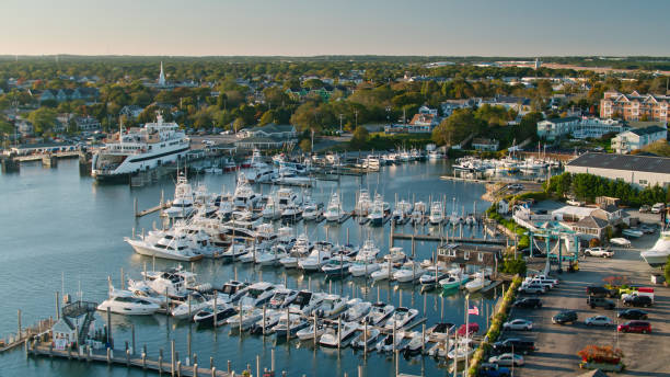 istock Marina and Ferry in Hyannis Harbor - Aerial 1365890712