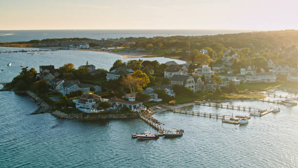istock Sunset on Houses in Hyannis, Cape Cod - Aerial 1365890726