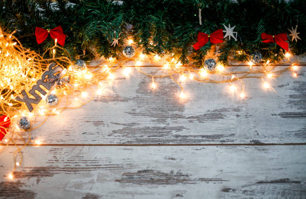 istock Christmas decoration on wooden background 1365892947