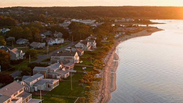 istock Oceanfront Houses in Barnstable, MA - Aerial 1365896422