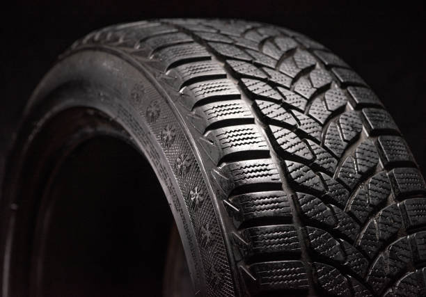 istock Winter tires isolated on black background 1365897855