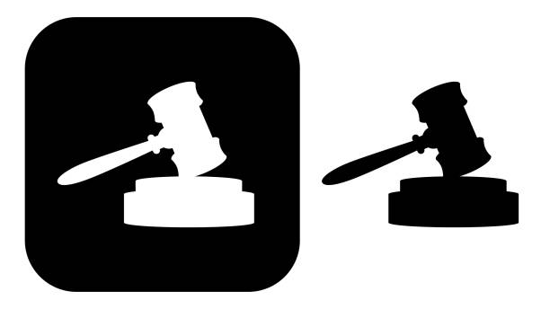 Black And White Judge Gavel Icons Vector illustration of two black and white gavel icons. gavel stock illustrations