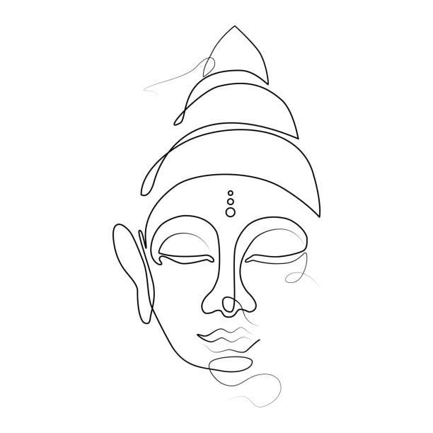 One line art silhouette of head buddha isolated on white background for logo, greeting cards, business card One line art silhouette of head buddha isolated on white background for logo, greeting cards, business card buddha face stock illustrations