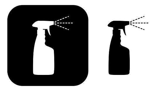 Vector illustration of two black and white spray bottle icons.