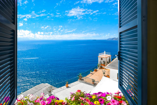 istock Open window view on the Amalfi Coast 1365899395