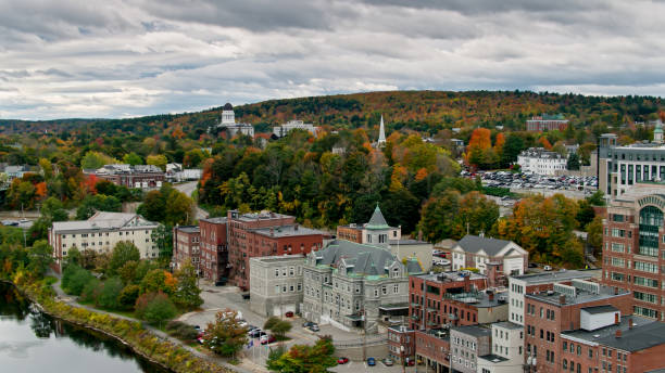 istock Drone Shot Along Riverfront in Augusta, Maine 1365900835