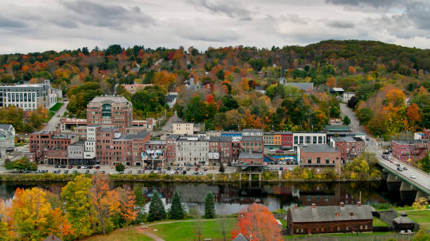 istock Fall Colors and Downtown Augusta, Maine - Aerial 1365900855
