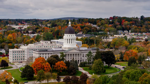 istock Maine State House on Fall Day in Augusta- Aerial 1365900877