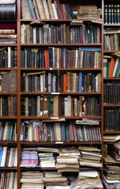 istock Blurred image of a library with bookcases. Many different books on the shelves. Large selection of books in a bookcase. Blurred background 1365905448