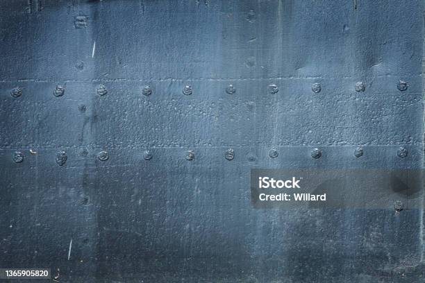 Metal Texture With Rivets From Hull Of Old Ship Stock Photo - Download Image Now - Hull, Metal, Nautical Vessel