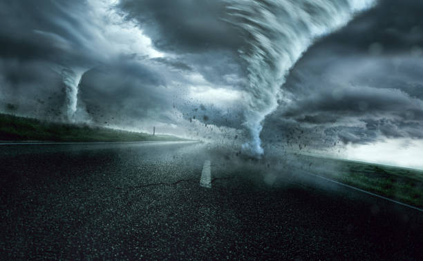 tornadosturm unwetterlandschaft - tornado stock-fotos und bilder