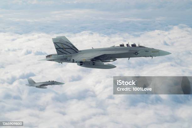 Jet Fighters Flying Over Clouds Stock Photo - Download Image Now - FA-18 Hornet, Side View, Air Vehicle