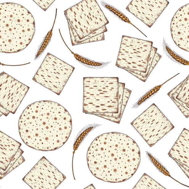 маца бесшовный узор. векторная иллюстрация. нарисованный от руки эскиз, дизайн меню и упаковки. еврейская еда. - matzo passover cracker unleavened bread stock illustrations