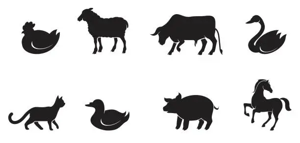 Vector illustration of Domestic animals icon set