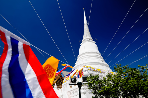 The beautiful temple in Bangkok central business district.