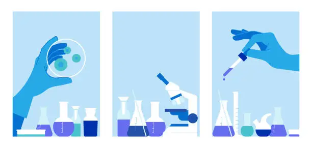 Vector illustration of Chemistry. Scientist working in chemical laboratory.